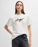 HUGO Cotton T-shirt with flock print white