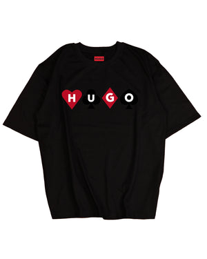 Hugo Cotton- T-shirt with playing-cards logo Black