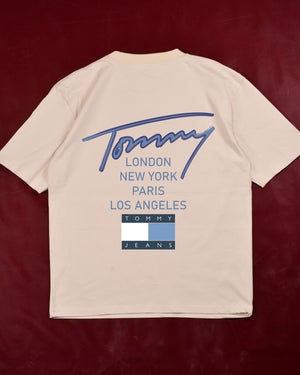 Tommy Jeans signature logo back print t-shirt in  Beige