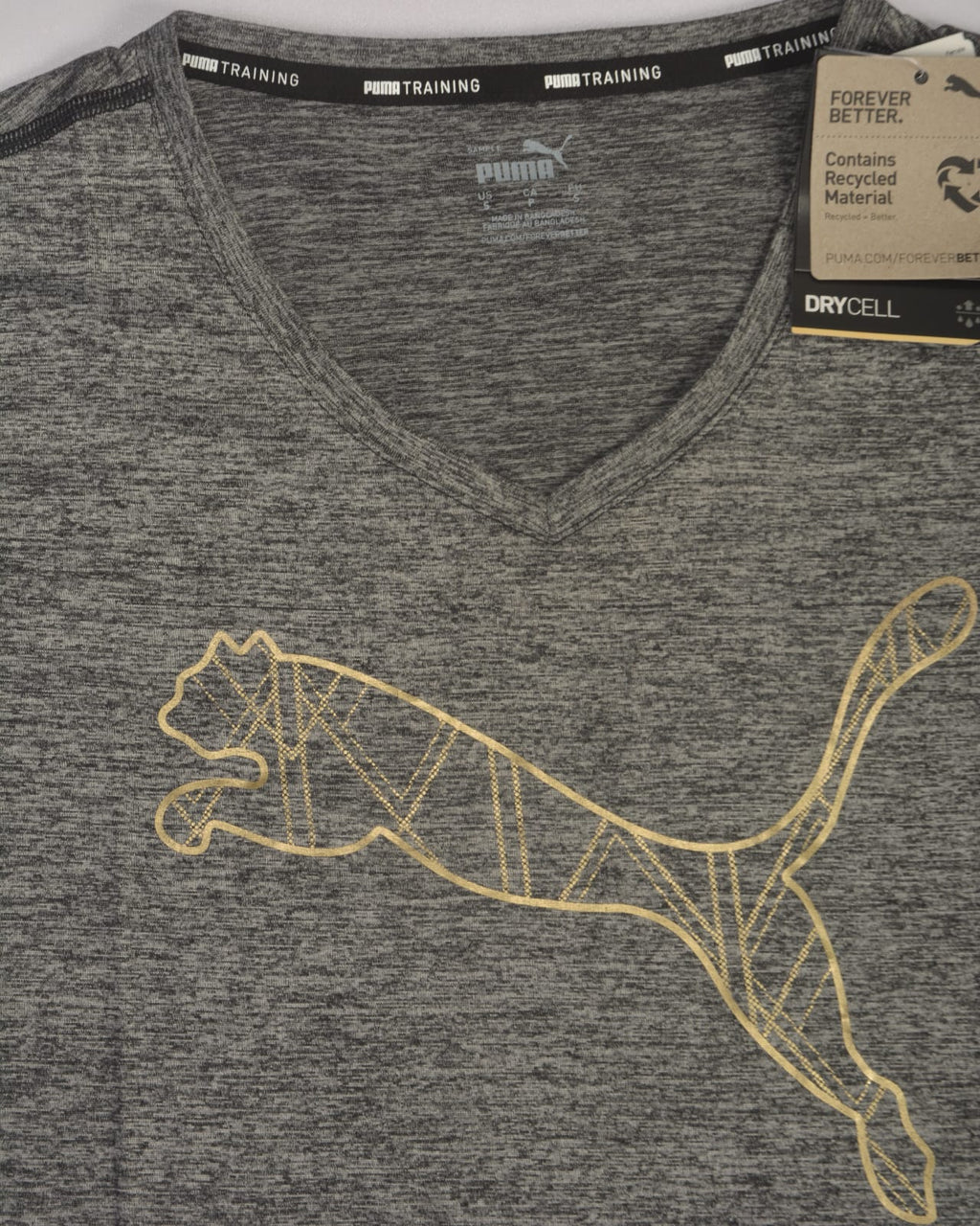 Puma Womens Heather Cat V-Neck logo T-Shirt big | Grey handsandhead