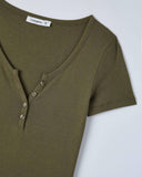 Terranova women Ribbed T-shirt with a grandad neckline  Green military